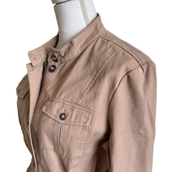 Coldwater Creek Jacket Medium Mauve PInk Cotton Drawstring Utility Zip Buttons - Picture 6 of 12
